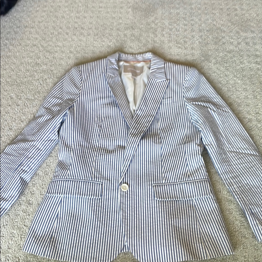 Banana Republic Navy and White Striped Blazer